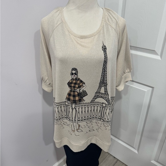 Love & Lace Tops - Chic Beige Graphic Blouse